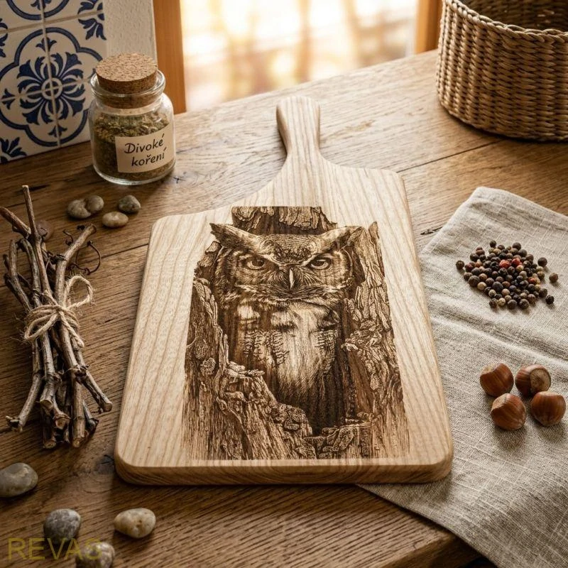 Kuchyňské prkénko s gravírováním – Výr velký