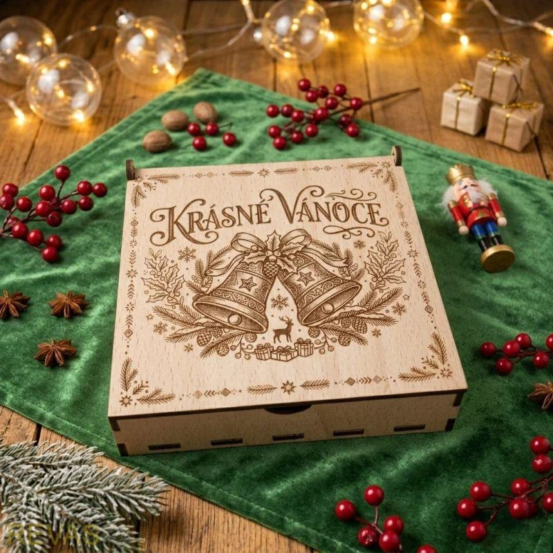 Vánoční ozdoby v dřevěné krabičce – malá