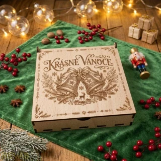 Vánoční ozdoby v dřevěné krabičce – malá
